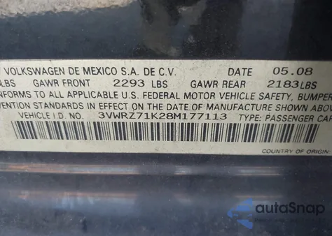 2008 Volkswagen Jetta Se/Sel z USA, uszkodzony, nr VIN 3VWRZ71K28M177113